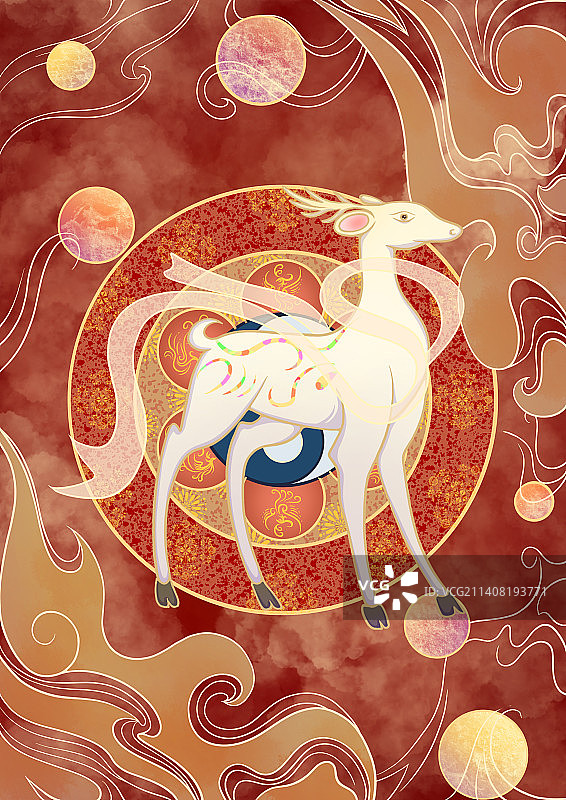 国潮敦煌插画莫高窟城市印象九色鹿神图片素材