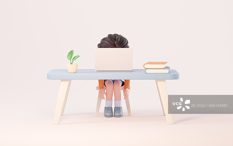 疲惫趴下的卡通女孩3D渲染图片素材