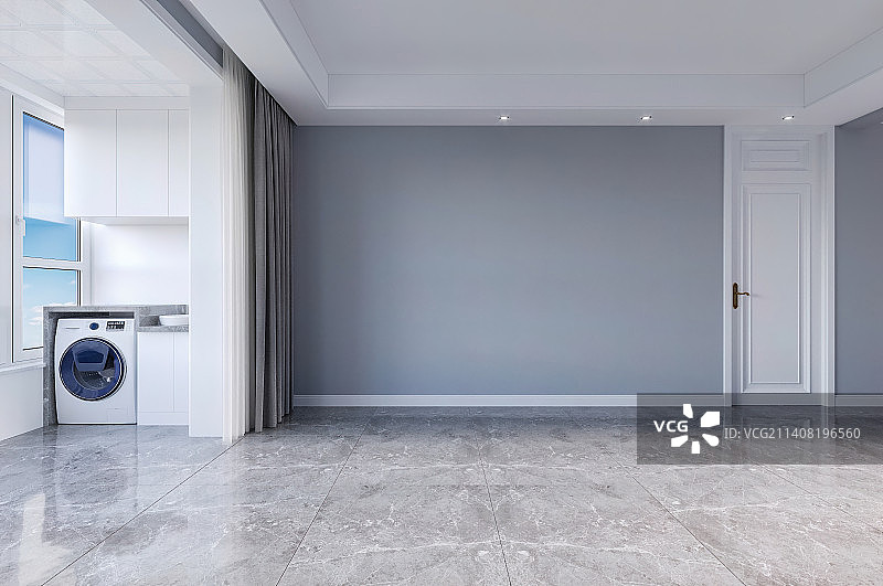 现代简约风格客厅白色背景墙电视柜空场景渲染图图片素材