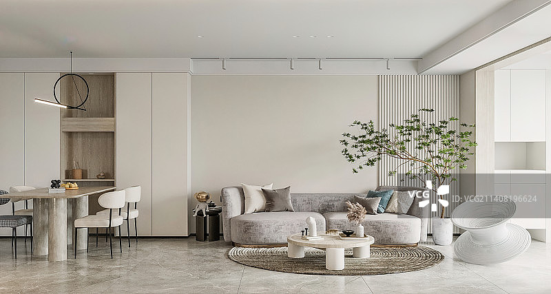 高端住宅现代简欧风格客厅渲染图图片素材