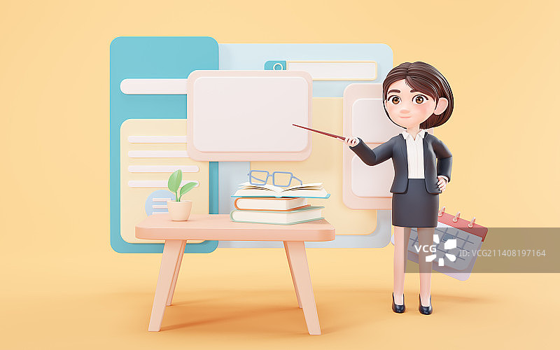 卡通教师女孩3D渲染图片素材