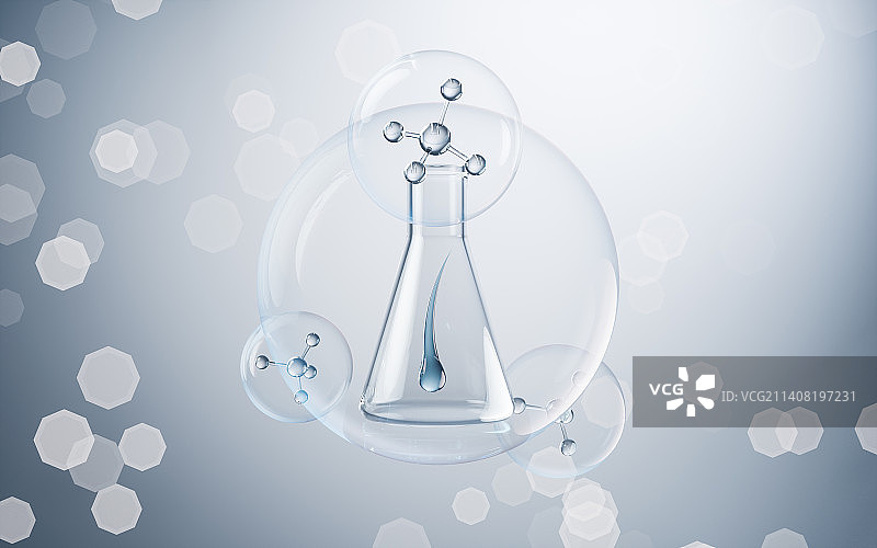 锥形瓶与蓝色背景3D渲染图片素材