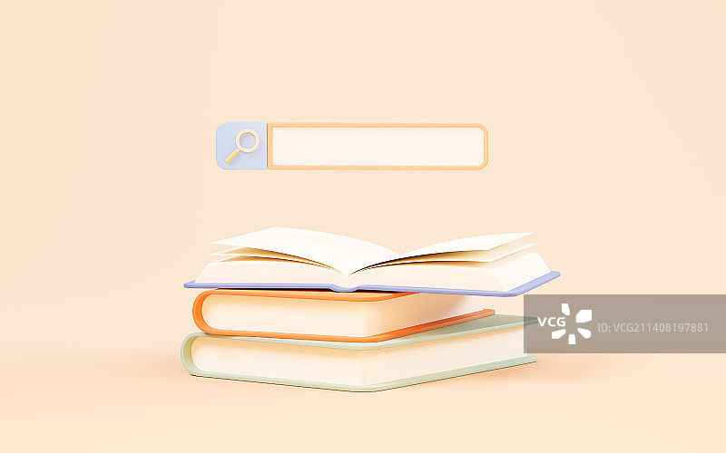 书本与搜索3D渲染图片素材