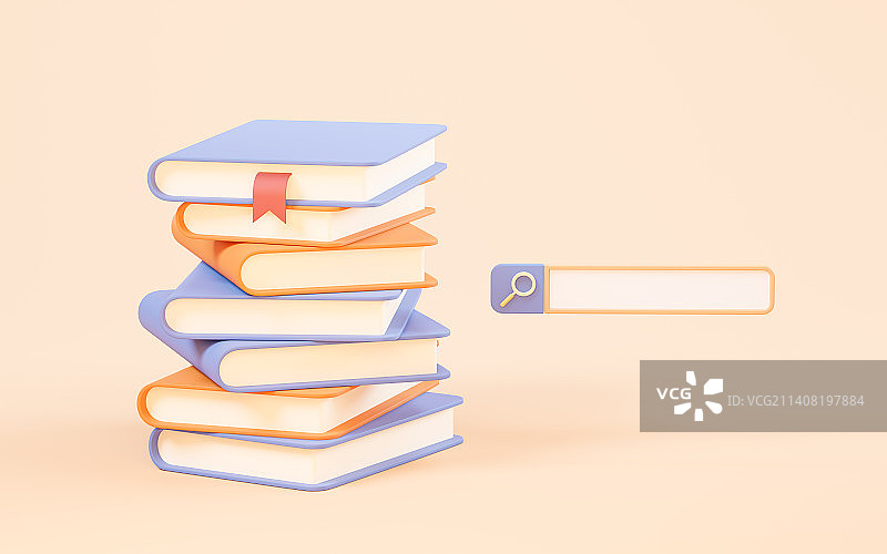 书本与搜索3D渲染图片素材