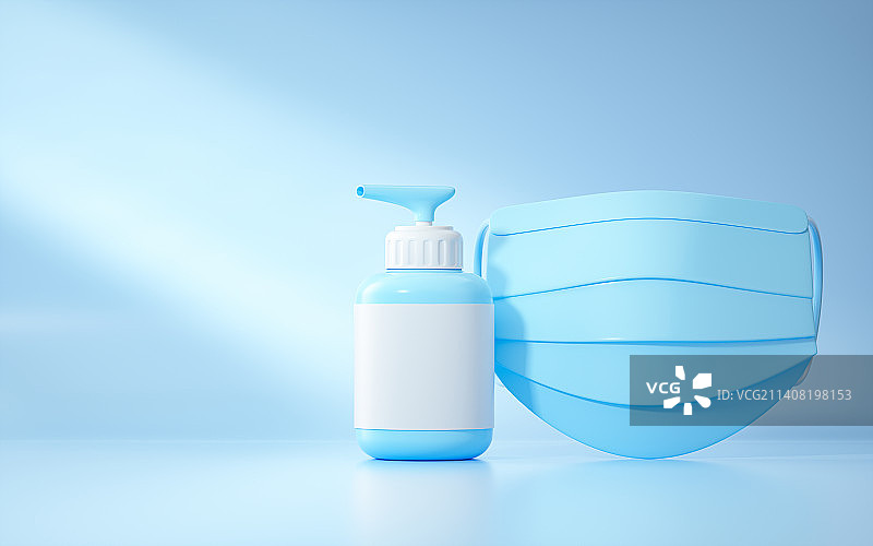 医用外科口罩和消毒液图片素材