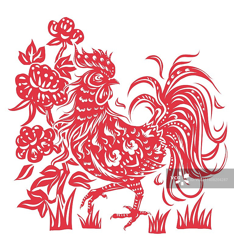 十二生肖鸡剪纸图片素材