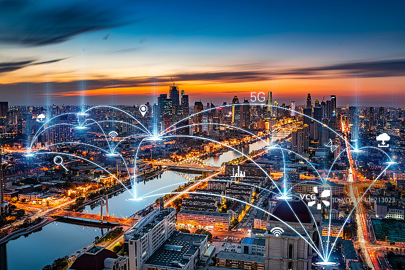 科技大数据智慧网络城市概念（天津）图片素材