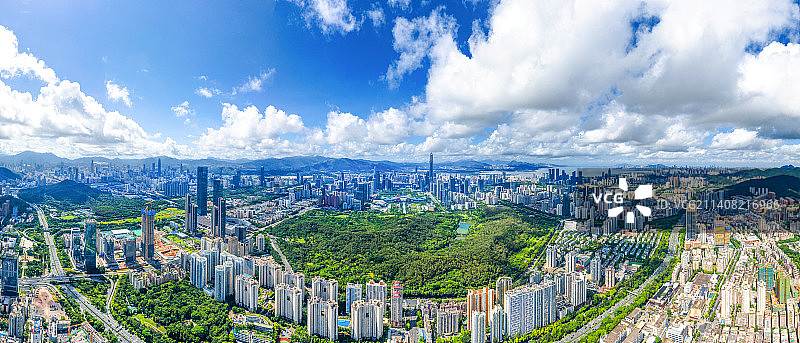 深圳市福田区全景，莲花山公园，深圳航拍图片素材