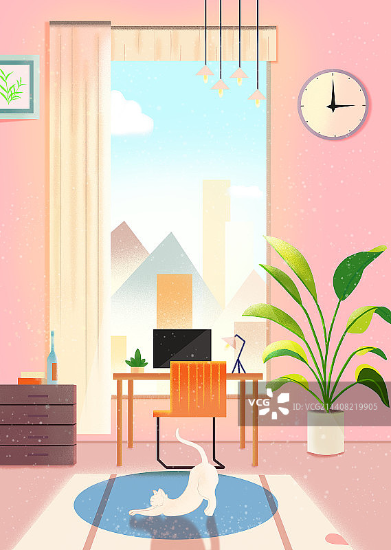 家居插画噪点猫图片素材