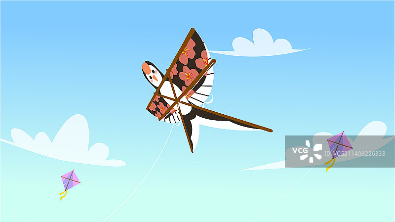 放风筝燕子风筝蓝天白云春游插画图片素材