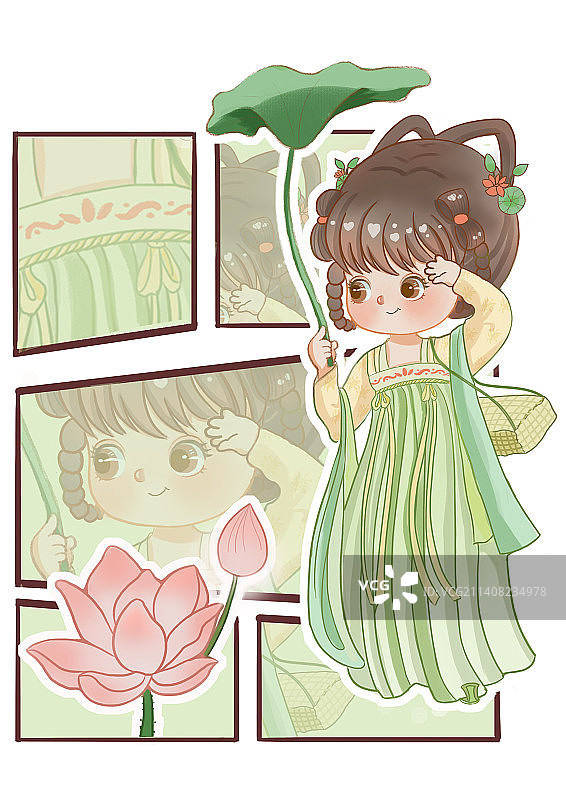 夏季荷花汉服少女图片素材
