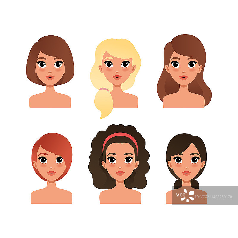年轻金发和黑发女性头像合集图片素材