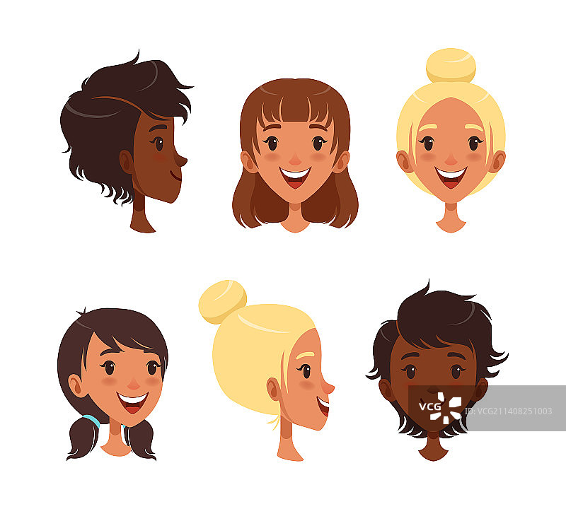 快乐的青少年女孩头像（不同角度）图片素材