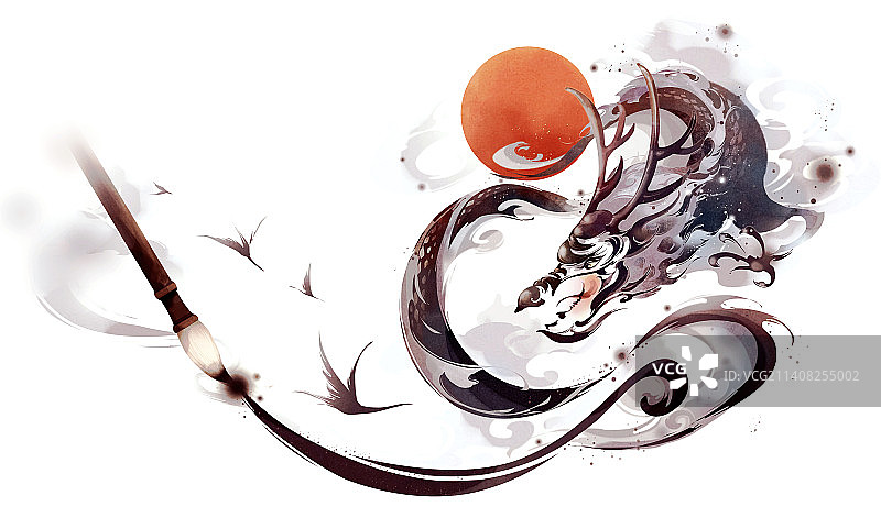 龙形象龙水墨国风插画图片素材