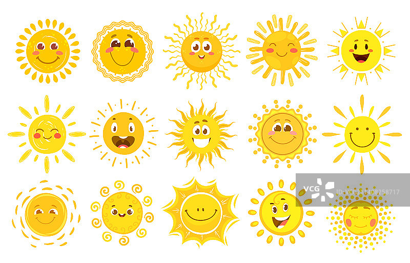 阳光微笑可爱卡通人物夏季表情符号图片素材