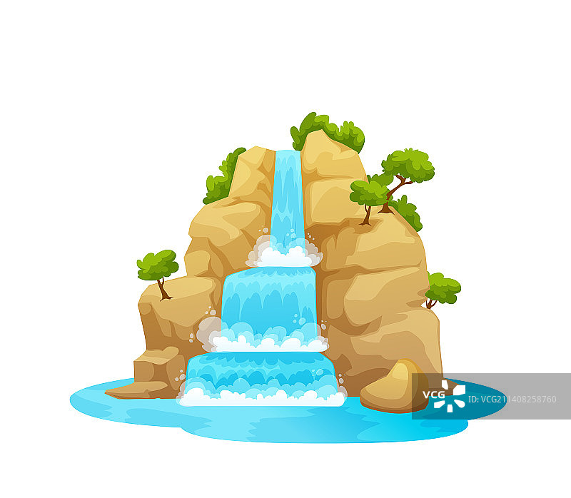 卡通山河瀑布水流图片素材