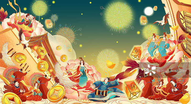唐朝新年插画图片素材