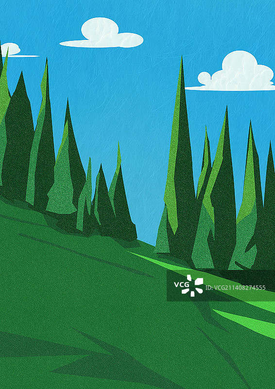 山坡绿树自然风景插画图片素材