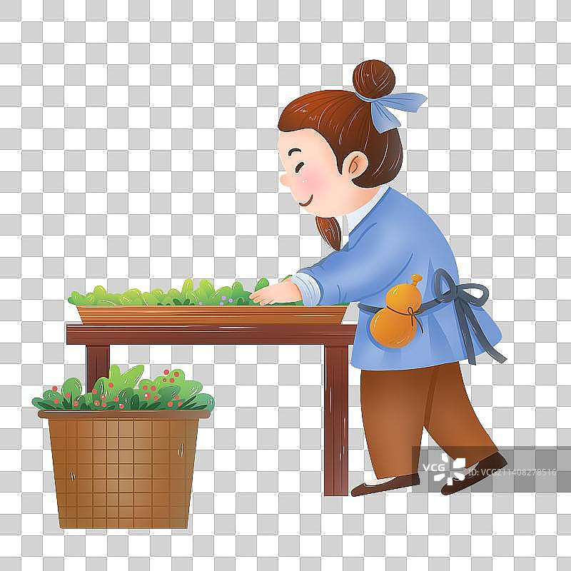 手绘卡通古代中医晒药材免抠元素图片素材