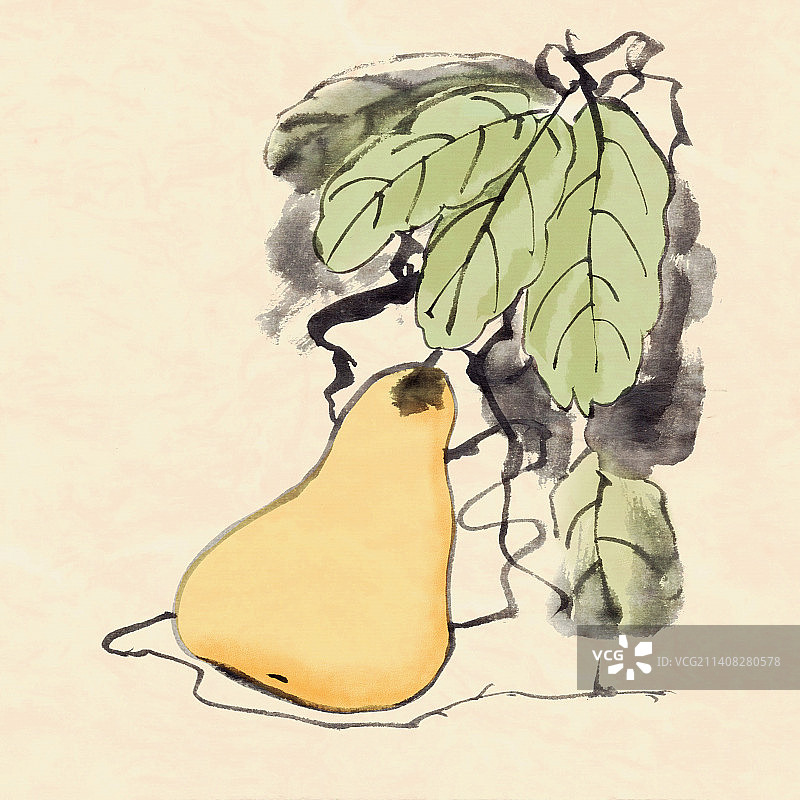 中国水墨国潮风格古风意境植物葫芦瓜叶子图片素材