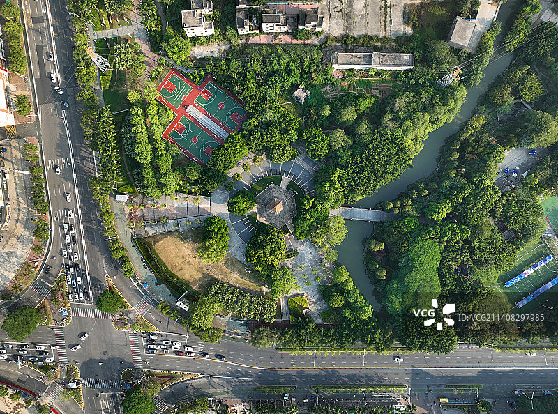 广东省佛山市顺德区文塔公园海骏达广场航拍图片素材