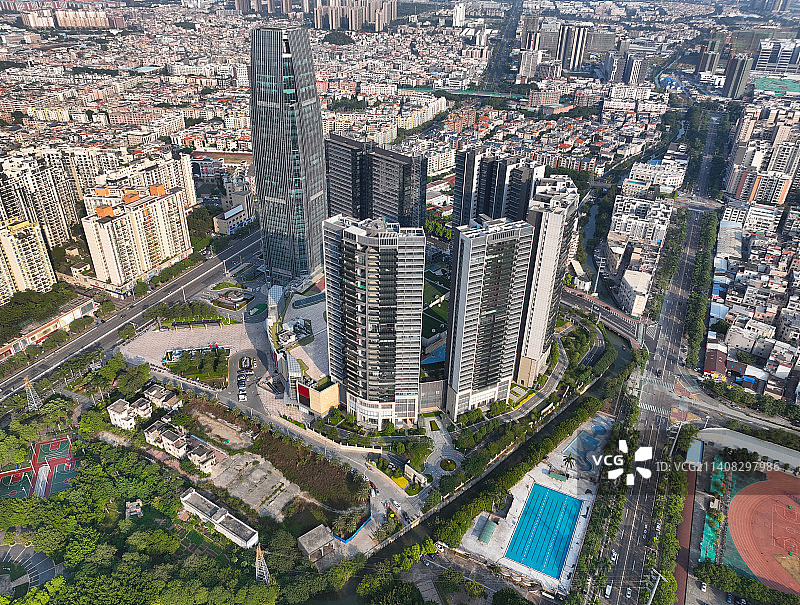 广东省佛山市顺德区文塔公园海骏达广场航拍图片素材