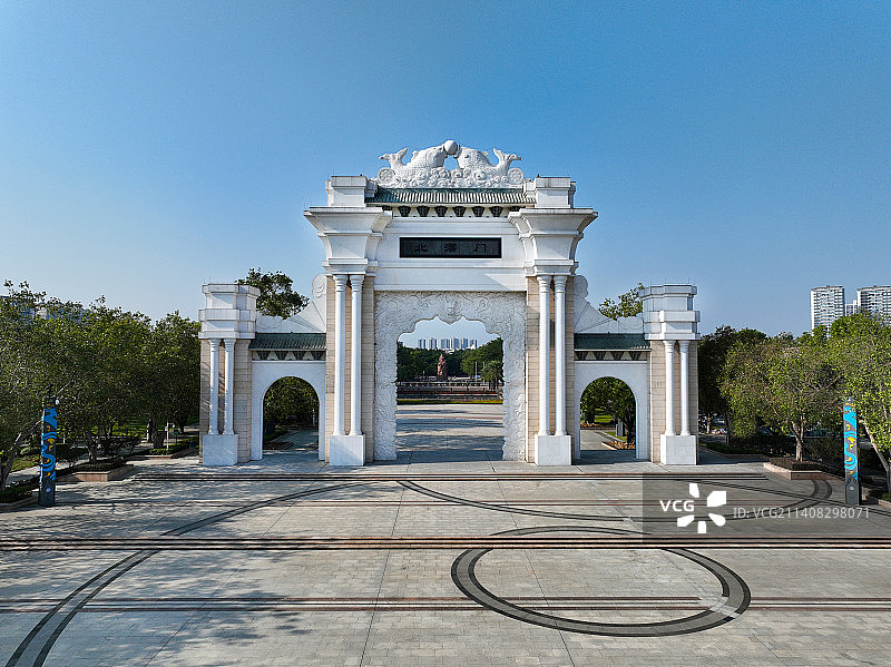 广东省佛山市顺德区北滘门广场北滘公园岭南和园航拍图片素材