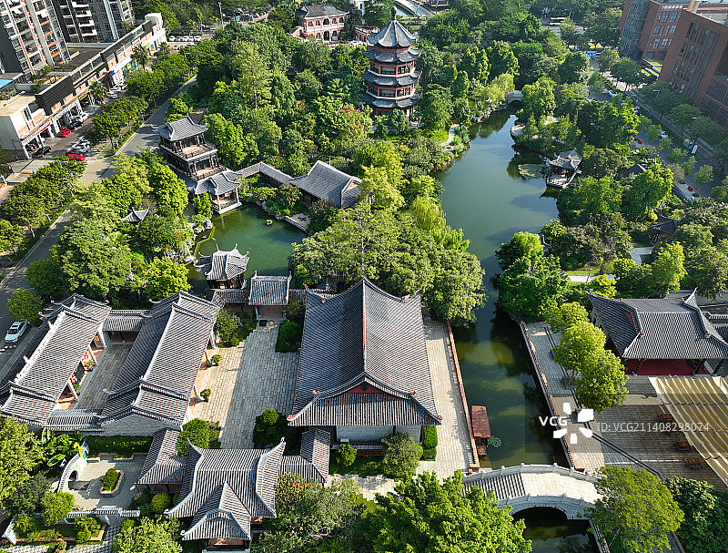 广东省佛山市顺德区北滘门广场北滘公园岭南和园航拍图片素材