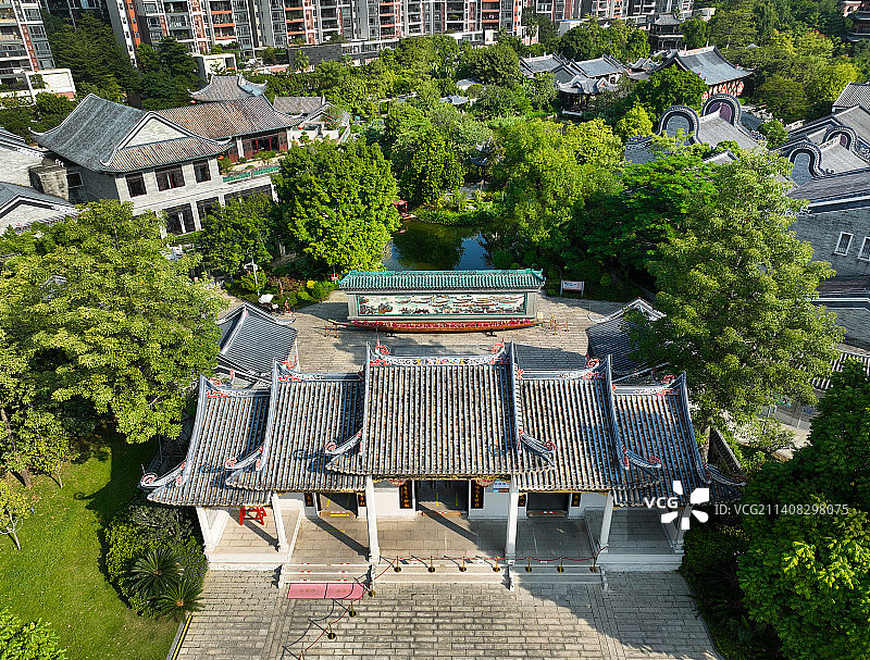 广东省佛山市顺德区北滘门广场北滘公园岭南和园航拍图片素材