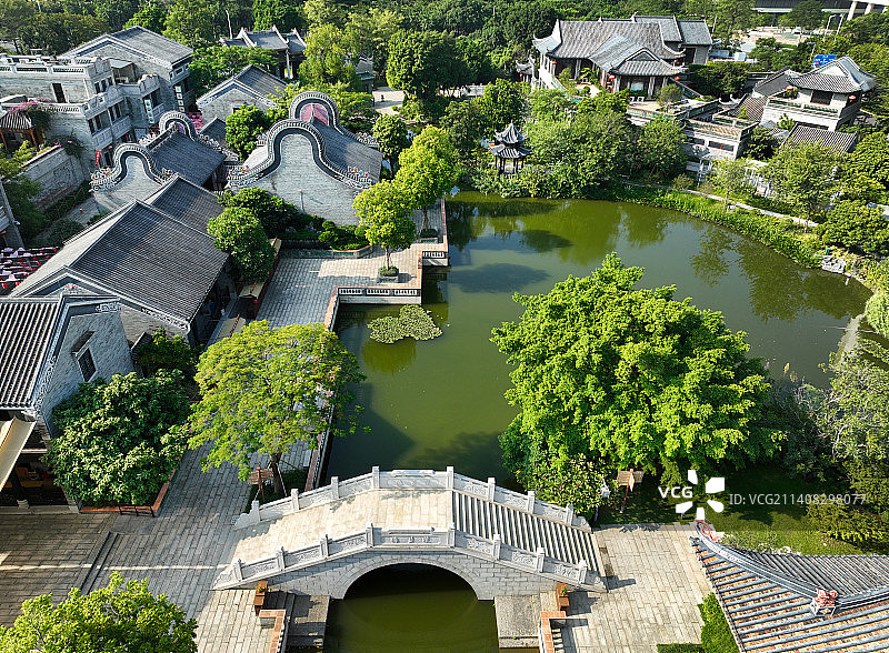 广东省佛山市顺德区北滘门广场北滘公园岭南和园航拍图片素材