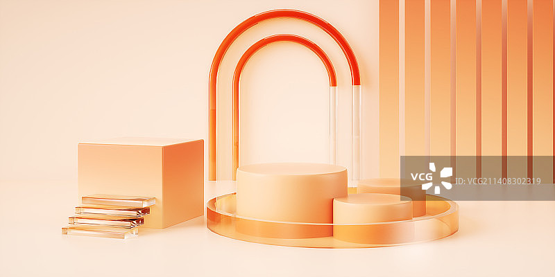 C4D立体几何橙色电商展台背景图片素材