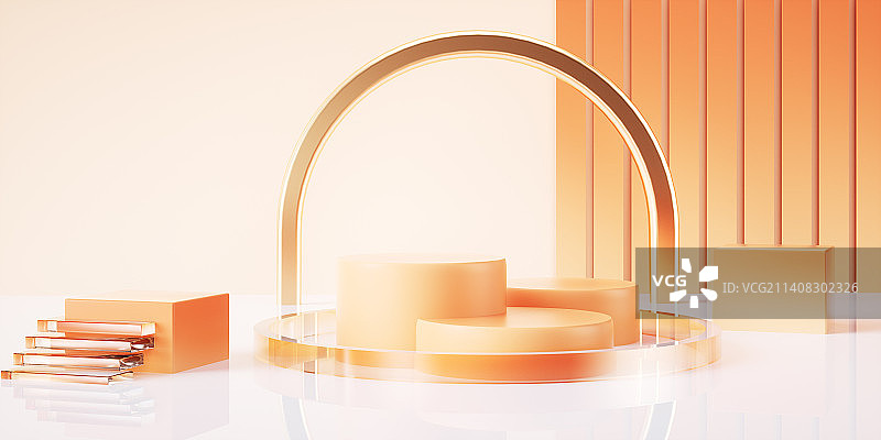 C4D立体几何橙色电商展台背景图片素材