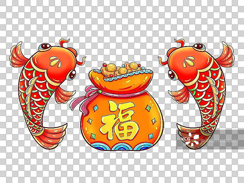 国潮喜庆福袋锦鲤元素图片素材