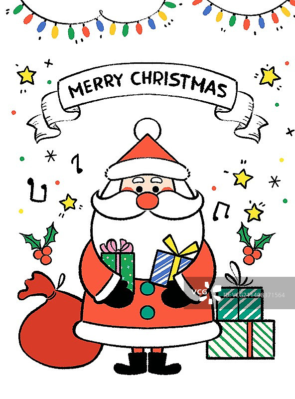 手绘卡通涂鸦圣诞节圣诞老人送礼物图片素材