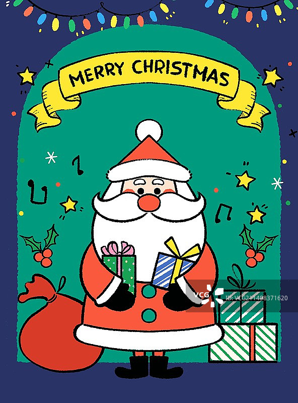 手绘平安夜圣诞节圣诞老人送礼物图片素材