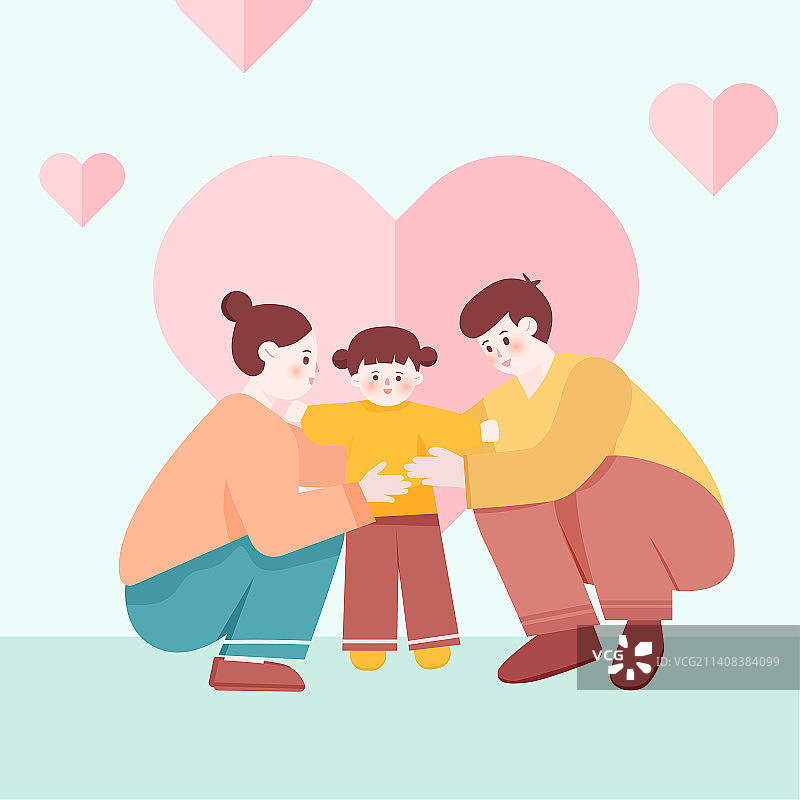 一家三口亲子扁平插画图片素材