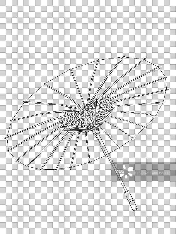 中国古代传统油纸伞元素打开状态侧面线稿图片素材