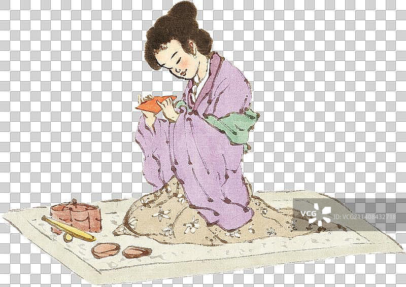 跪坐梳妆的古代女子人物元素图片素材