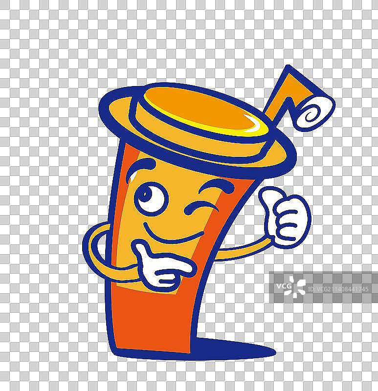 一个卡通奶茶饮料杯的形象伸出骄傲的大指图片素材
