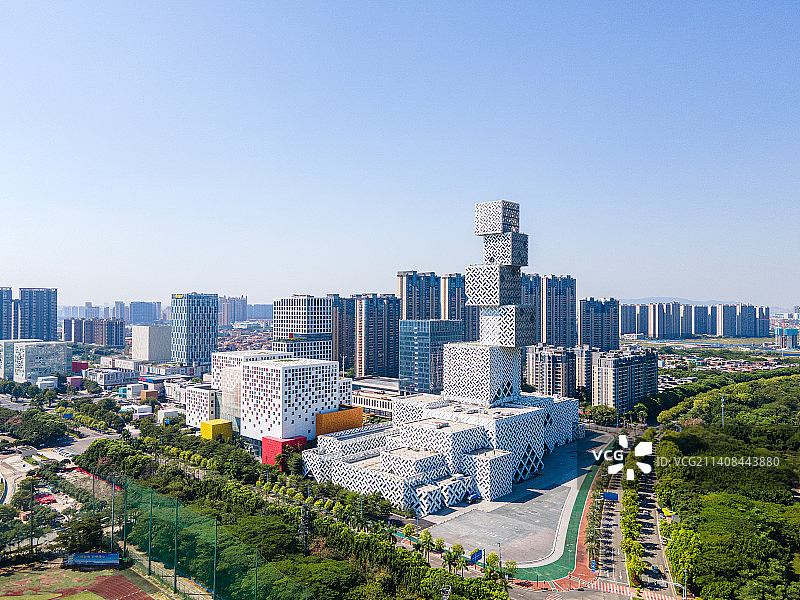 中国佛山新城佛山坊塔建筑群航拍风光图片素材