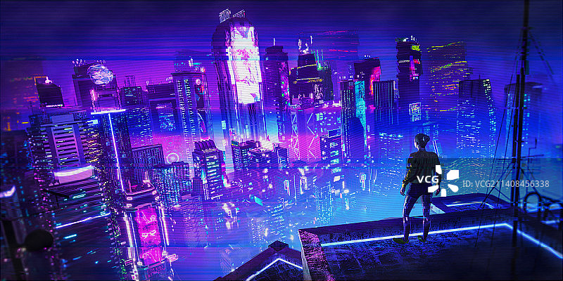 3D科幻赛博朋克夜景城市插画图片素材
