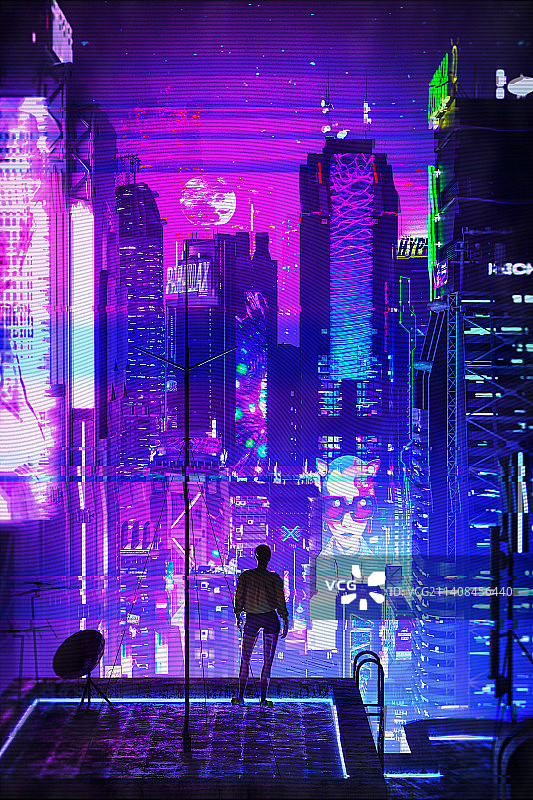 3D科幻赛博朋克夜景城市插画图片素材