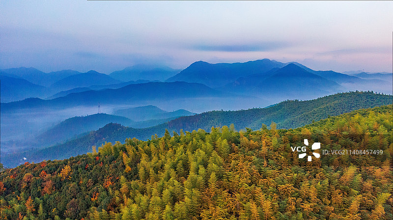莫干山秋天的日出晨雾图片素材