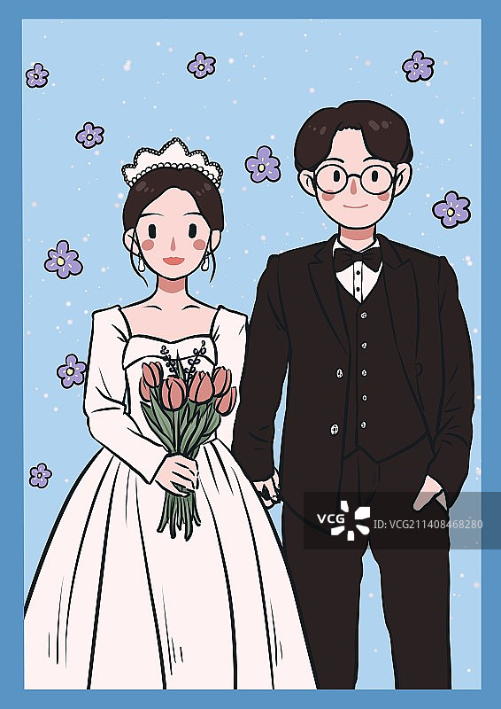 婚礼新人小清新风格插画图片素材