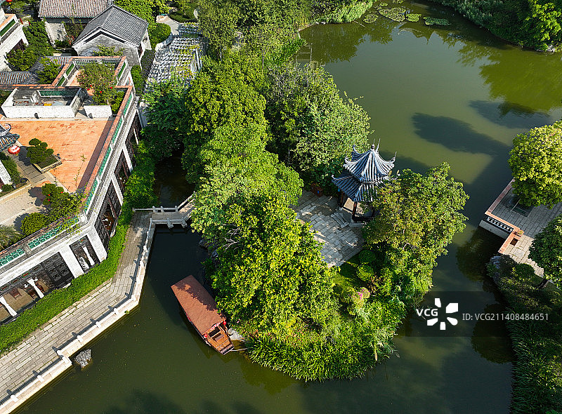 广东省佛山市顺德区北滘门广场北滘公园岭南和园航拍图片素材