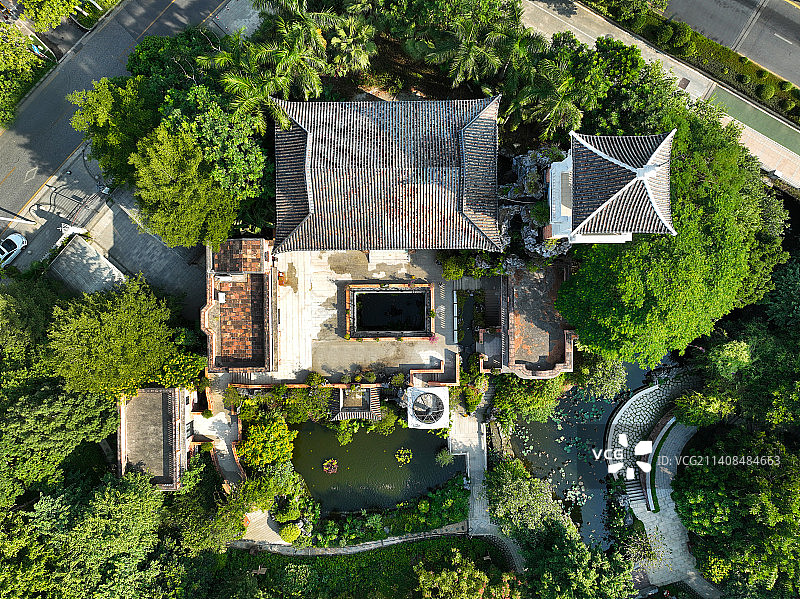 广东省佛山市顺德区北滘门广场北滘公园岭南和园航拍图片素材