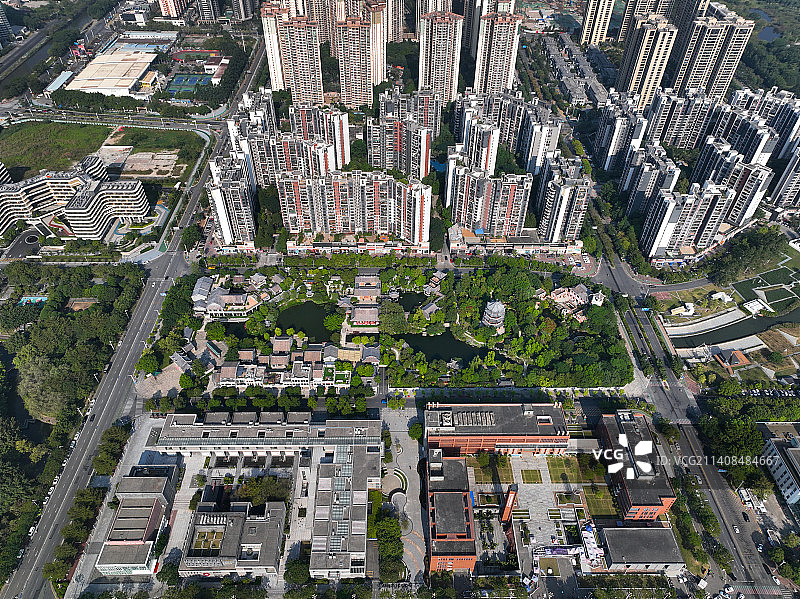 广东省佛山市顺德区北滘门广场北滘公园岭南和园航拍图片素材