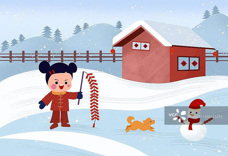 图库任务兔年年俗放鞭炮贴到福图片素材