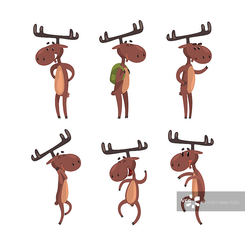 后腿站立的有趣卡通驼鹿角色图片素材