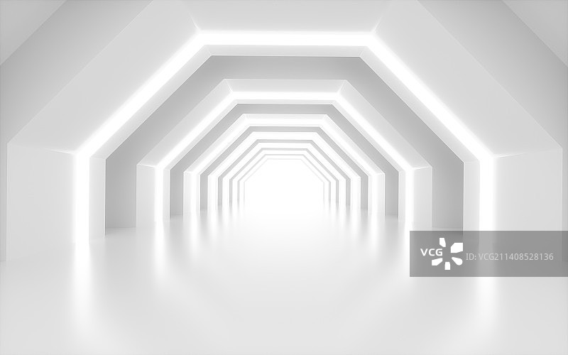 白色未来感隧道3D渲染图片素材